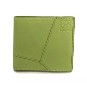 ✨🛍️ Loewe Green Leather Puzzle Anagram Bifold Wallet